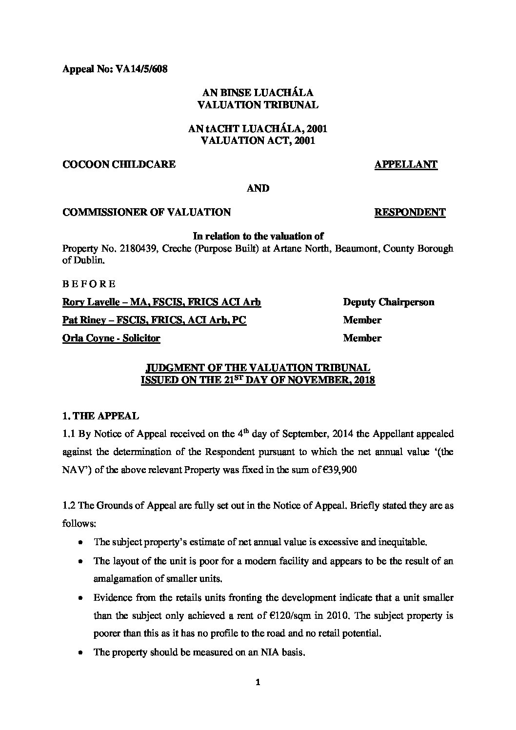 VA14.5.608 Cocoon Childcare Valuation Tribunal